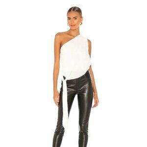 Krisa White One Shoulder Tie Top  - Size M